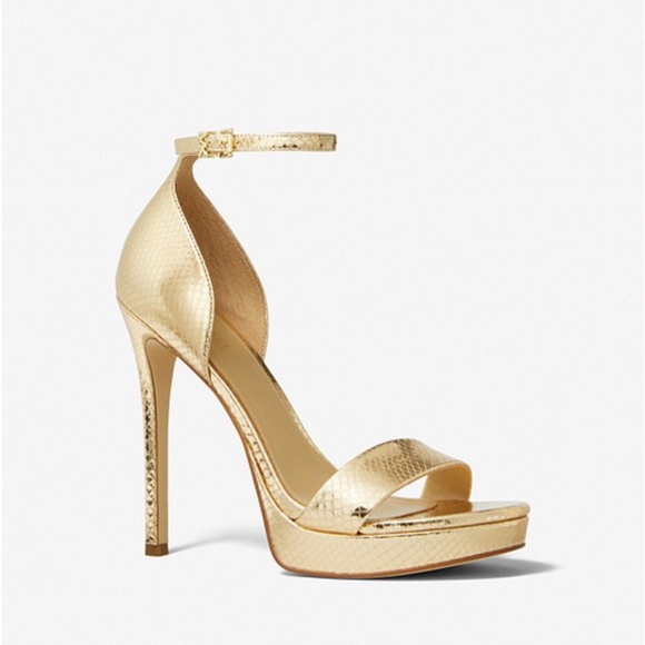 ❤️MICHAEL MICHAEL KORS Jordyn Metallic Snake Embossed Leather Platform Sandal